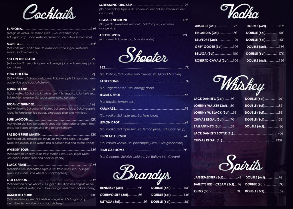 Drinks Menu Back