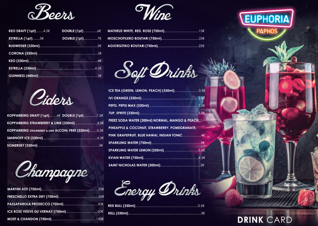 Drinks Menu Front